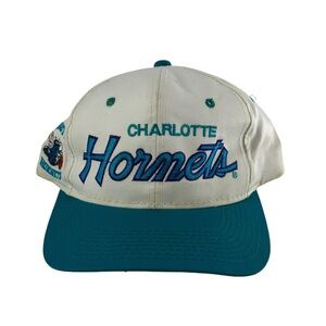 Vintage 90s Charlotte Hornets Hat Mens OSFA White Sport Specialites Script Twill